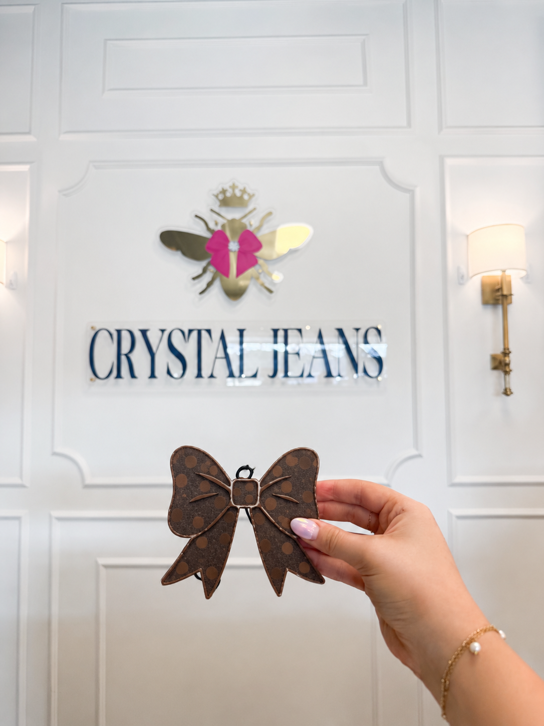 Crystal Jeans Private Blend Car Freshie -Brown Polka Dot Bow